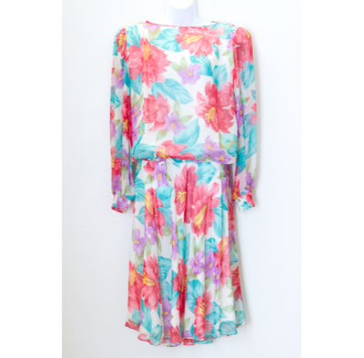Vintage 1980s Floral Silk Skirt Set