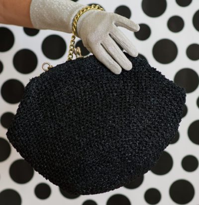 Vintage 1960s Black Rafia Handbag