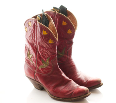 Vintage 1940s Justin Cowboy Boots | Red with Tulip Cut-Out Design |