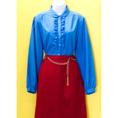 Vintage 1970s Blue Ruffled Blouse