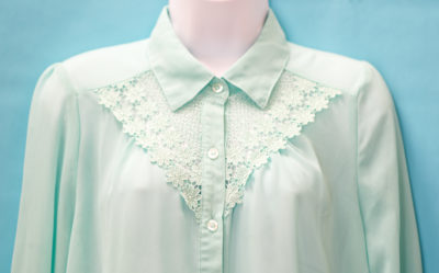 Vintage 1970s Aqua with Floral Lace Blouse