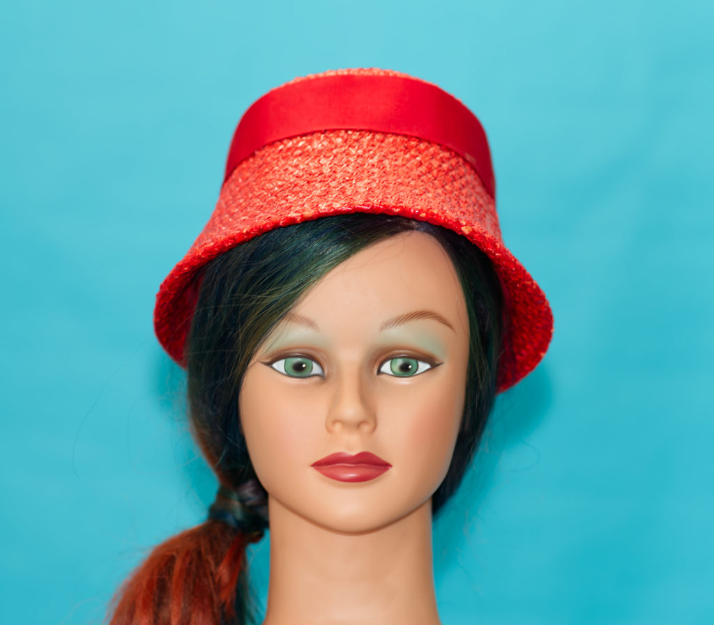 Vintage 1960s Red Straw Bucket Hat