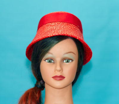 Vintage 1960s Red Straw Bucket Hat