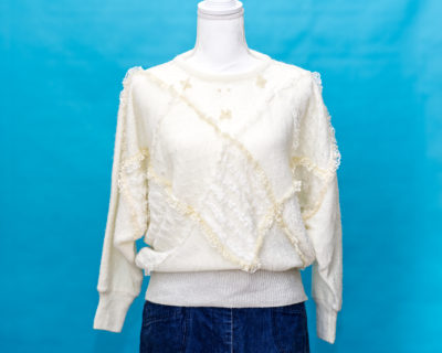 Vintage 1980s Cream Lace Bat-Winged Sweater