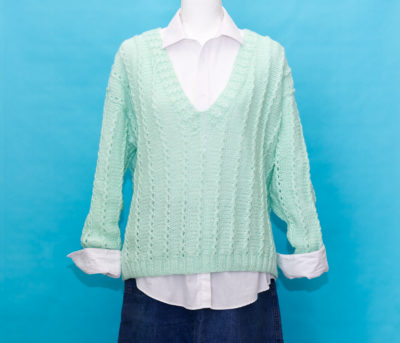Vintage 1980s Mint Green Deep V Neck Sweater