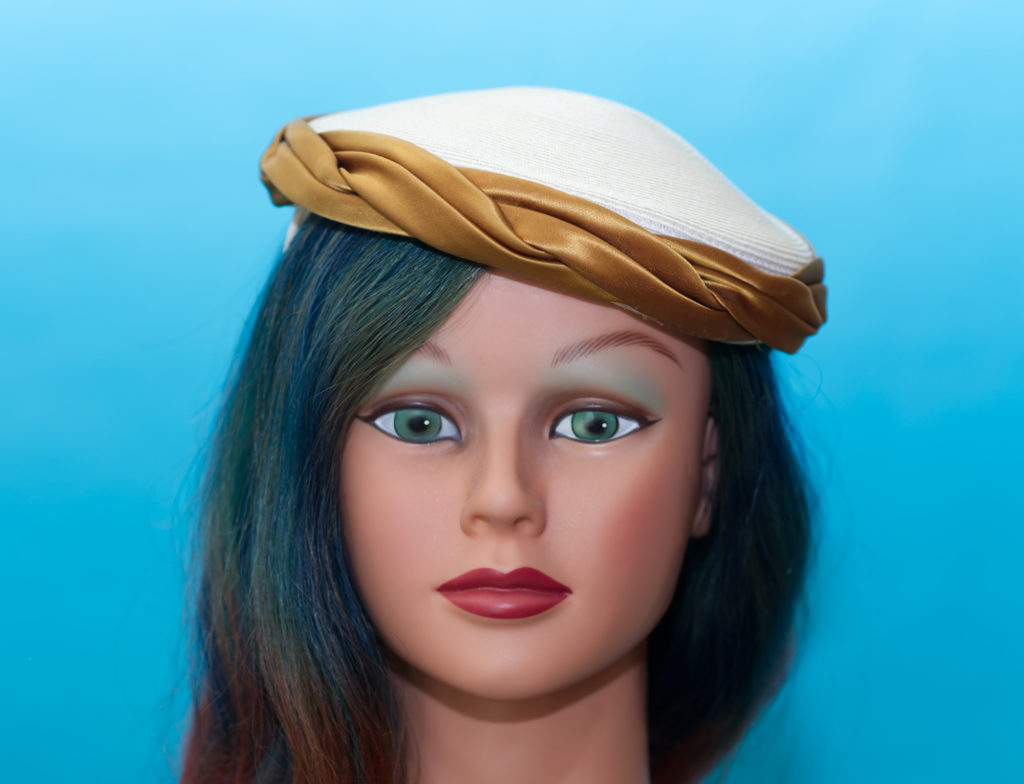Vintage 1950s Cream and Brown Calot Hat Tilt Cap