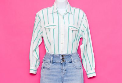 Vintage 1980s Green and White Striped Shirt