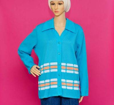 Vintage 1970s Turquoise and Orange Cardigan