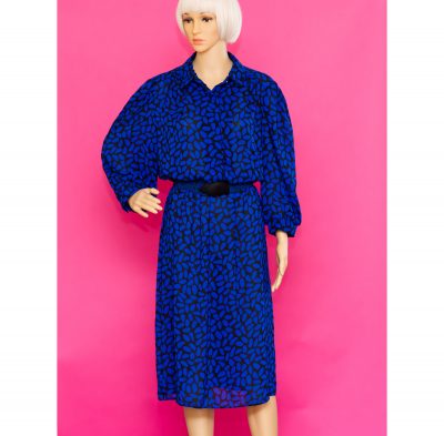 Vintage 1980s Blue and Black Dress