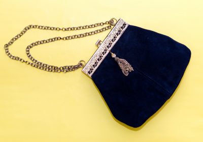 Vintage 1970s Black Suede Handbag