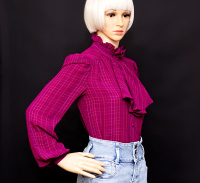 Vintage 1980s Fuschia Scarf Collar Blouse