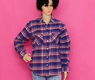 Vintage Blue & Red Plaid Flannel Shirt