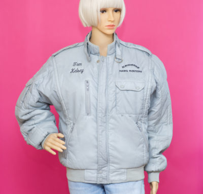 Vintage 1980s Embroidered Gray Bomber Jacket