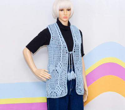 Vintage 1970s Light Blue Crocheted Vest