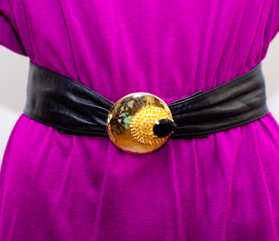 Vintage 1980s Black Leather Statement Belt