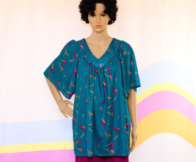 Vintage 1980s Teal Flutter Sleeve Top