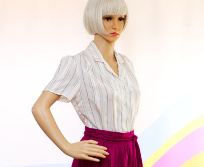 Vintage 1980s Colorful Pinstriped Blouse