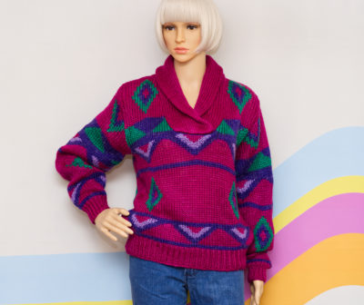 Vintage 1980s Fuchsia Shawl Collar Sweater