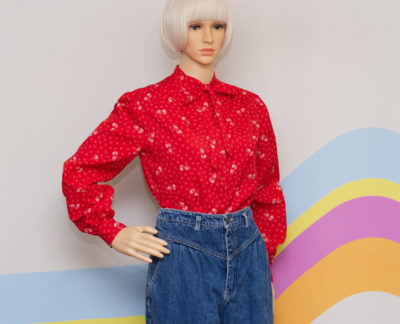 Vintage 1970s Red Bow Collar Blouse