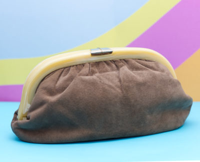 Vintage 1970s Ruth Saltz Suede and Lucite Clutch Handbag