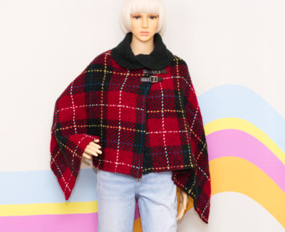 Vintage Plaid Cape with Buckles