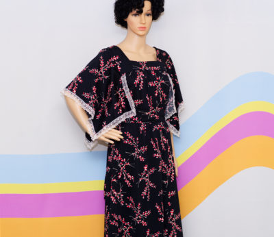 Vintage 1970s Maxi Dress with Flutter Sleeves