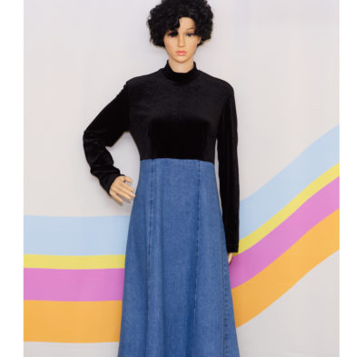 Vintage 1990s Velvet and Denim Dress