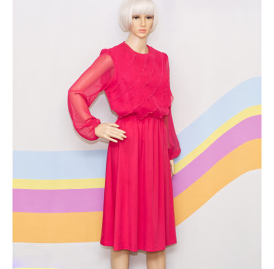 Vintage 1970s Berry Pink Sheer Sleeve Dress