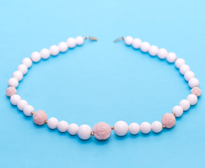 Vintage 1960s Pale Pink Rosette Beaded Necklace