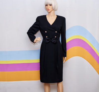 Vintage 1980s Talbots Black Dress with Bow
