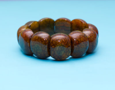 Vintage Brown Olive Crackle Agate Stone Bracelet