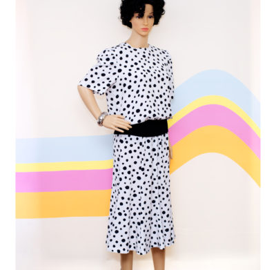 Vintage 1980s Black & White Polka Dot Dress
