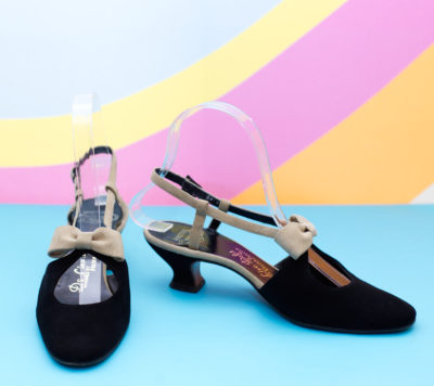 Vintage 1950s Black Suede Slingbacks with a Bow by DeLiso Debs | Size 5 / 5.5