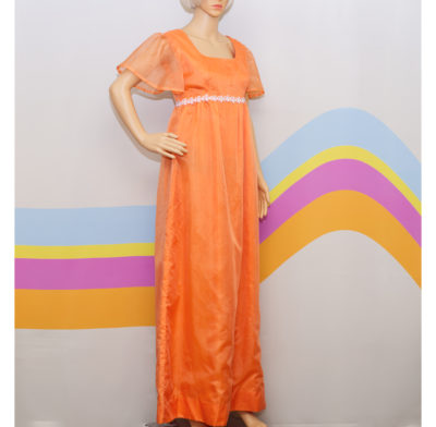 Vintage 1960s Orange Flutter Sleeve Maxi Dress