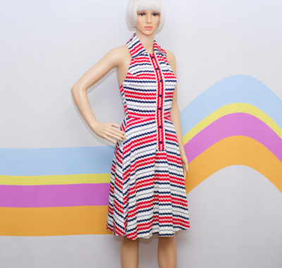 Vintage 60s/70s Red & Navy Collared Halter Dress