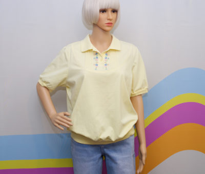 Vintage Pastel Yellow with Flowers Collared Top