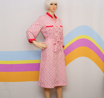 Vintage 1970s Red Floral Belted Dress