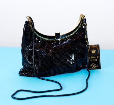 Vintage 1970s NOS Black Metal Mesh Handbag