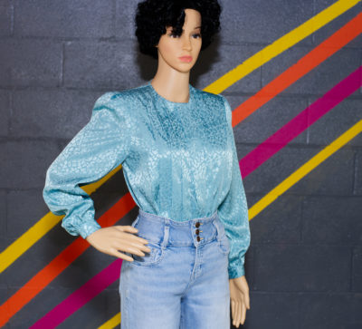 Vintage 1980s Aqua Pleated Blouse