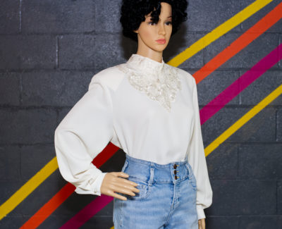 Vintage 80s/90s Ivory High Neck Blouse