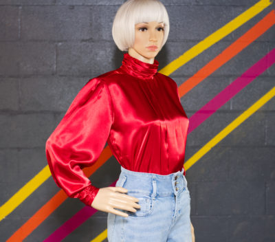 Vintage 1980s High Neck Satin Blouse
