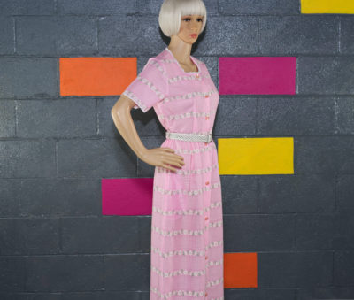 Vintage 1960s Pink w/ Flowers Maxi Dress