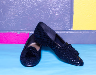 Vintage 1980s Black Checked Tassel Shoes by Magdesians | Size 7