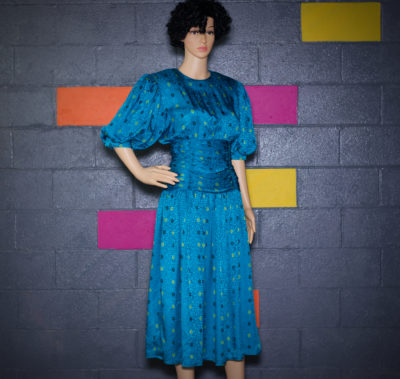 Vintage 1980s Turquoise Silk Midi Dress