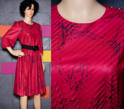 Vintage 1970s Splatter Paint Red Dress