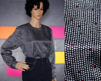 Vintage 1980s Black White Red Dot Blouse