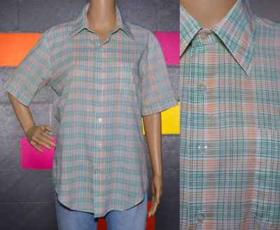 Vintage 1970s Plaid Long Collar Shirt