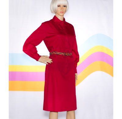 Vintage 1970s Red Button-Up Shirt Dress
