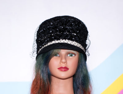 Vintage 1960s Black Woven Bouffant Hat
