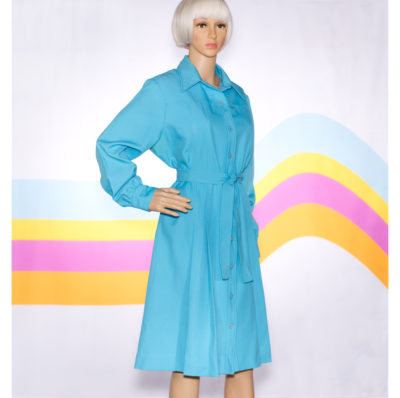 Vintage 1970s Aqua Blue Button Up Dress